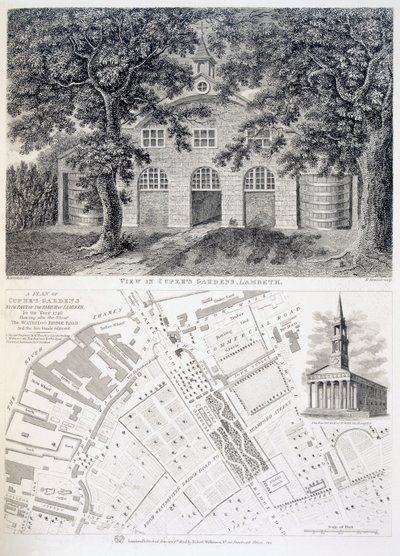 Jardines de Cupers, Lambeth, grabado por Bartholemew Howlett, 1746 de English School