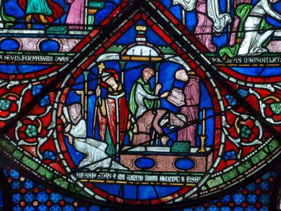 Curación de las hijas de Godbald de Boxley, principios del siglo XIII de English School