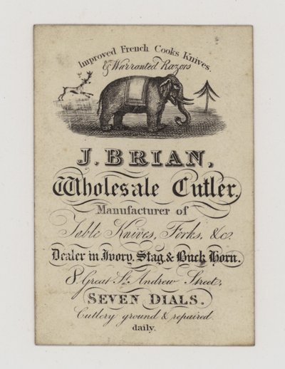 Cuchillero, J Brian, tarjeta comercial de English School