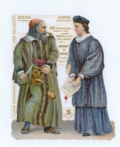 Recorte de Shylock y Portia de El mercader de Venecia de English School