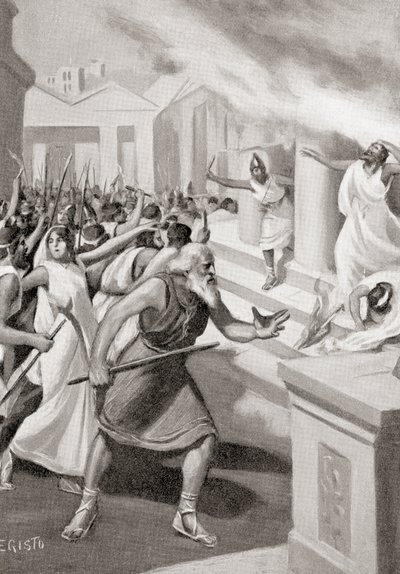 Cilón de Crotona liderando una revuelta contra los pitagóricos, c.509 a.C., de la Historia de las Naciones de Hutchinson, pub.1915 de English School