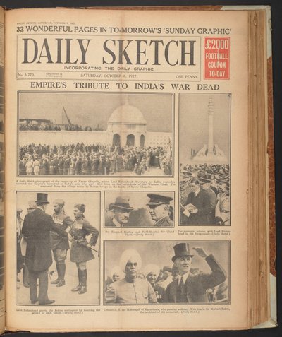 Daily Sketch, mostrando a Rudyard Kipling en Neuve Chapelle, 8 de octubre de English School