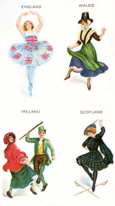 Bailarines de las Islas Británicas, tarjetas de cigarrillos, 1915 de English School