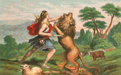David matando a un león de English School