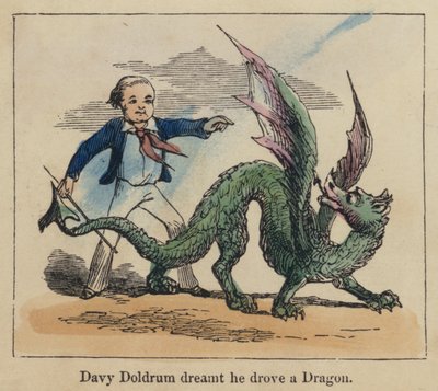 Davy Doldrum soñó que conducía un Dragón (grabado coloreado) de English School