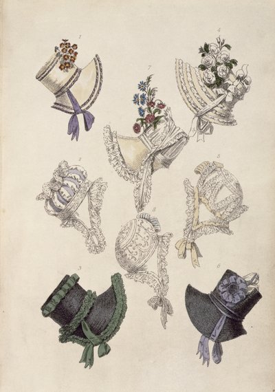 Sombreros de día, lámina de moda de Ackermanns Repository of Arts de English School