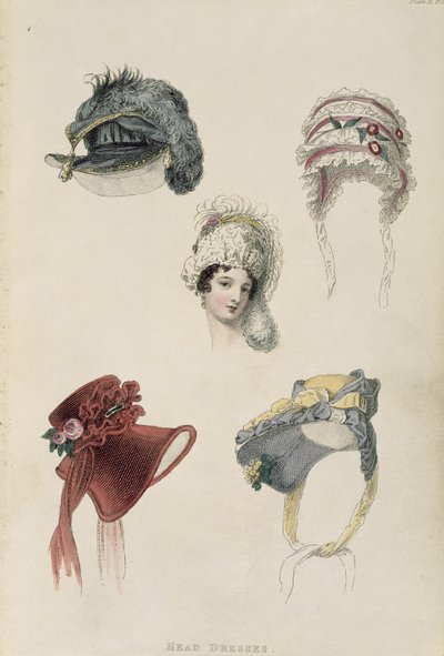 Sombreros de día, lámina de moda de Ackermanns Repository of Arts de English School