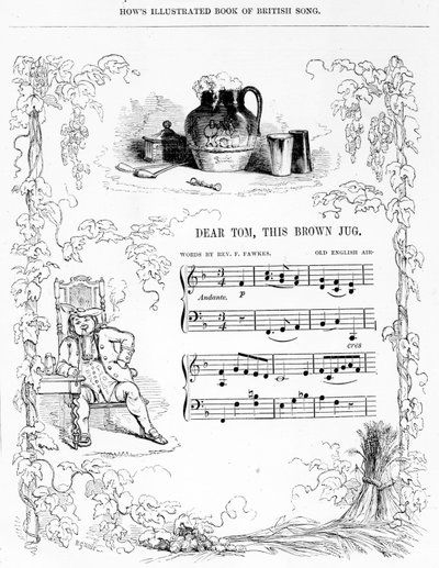 Querido Tom, esta jarra marrón que ahora espuma con cerveza suave..., hoja de canción del libro ilustrado de canciones británicas de How de English School