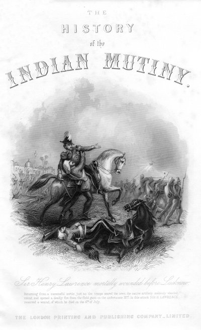 Muerte de Sir Henry Montgomery Lawrence, de La Historia del Motín Indio, publicada en 1858 de English School