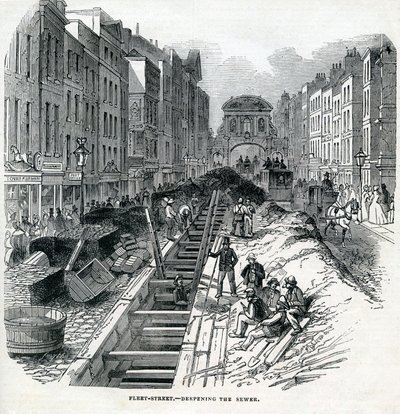 Profundización del alcantarillado de Fleet Street, Londres, 1845 de English School