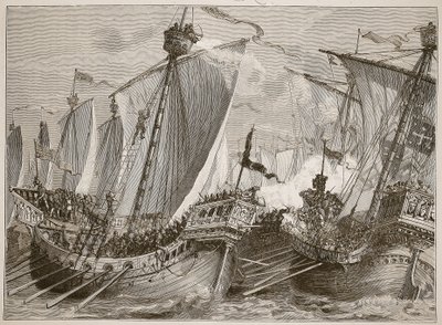 Derrota de la flota francesa en el Canal de la Mancha, ilustración de Cassells Illustrated History of England de English School