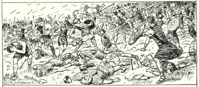 Derrota de los sajones occidentales en el Monte Budon, Somerset, AD 500 de English School