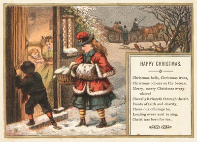 Entregando una cesta de Navidad, tarjeta de Navidad de English School