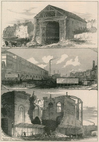 Demoliciones para las extensiones del Ferrocarril del Great Eastern a Broad Street de English School
