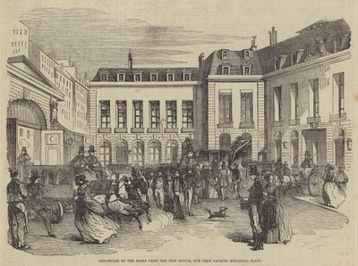 Salida del correo de la Oficina de Correos, Rue Jean Jacques Rousseau, París (grabado) de English School