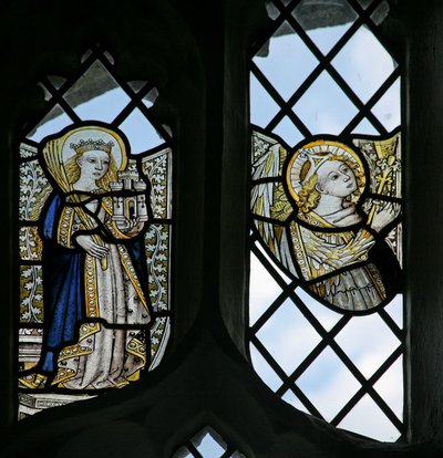 Representación de Santa Bárbara y un ángel de English School