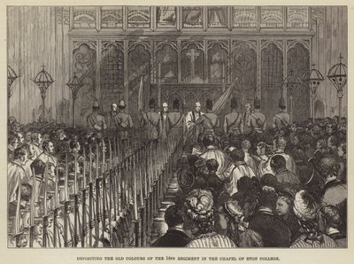 Depositando los viejos colores del 14º Regimiento en la capilla del Colegio Eton (grabado) de English School
