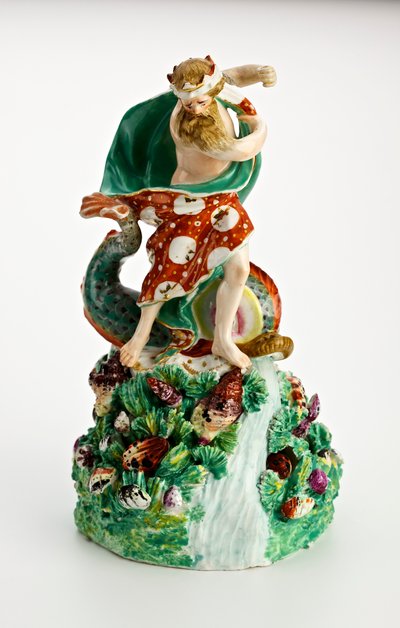 Figura de Derby de Neptuno sobre base rocosa con cascada y conchas, c.1750-1800 de English School