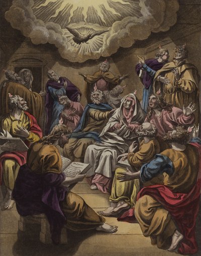 Descenso del Espíritu Santo (litografia en color) de English School