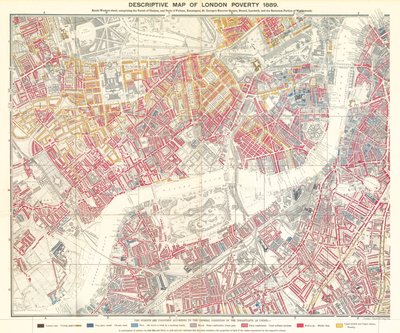 Mapa descriptivo de la pobreza en Londres, 1889 de English School