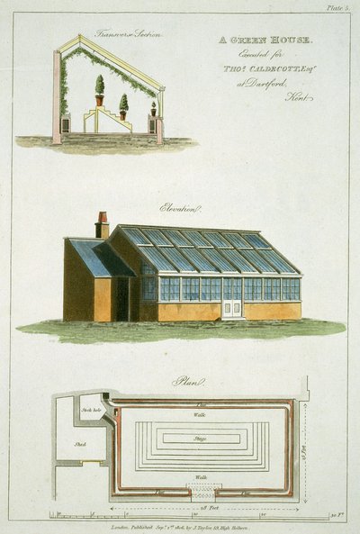 Diseño para un Invernadero, ejecutado para Thomas Caldecott en Dartford, Kent, 1806 de English School