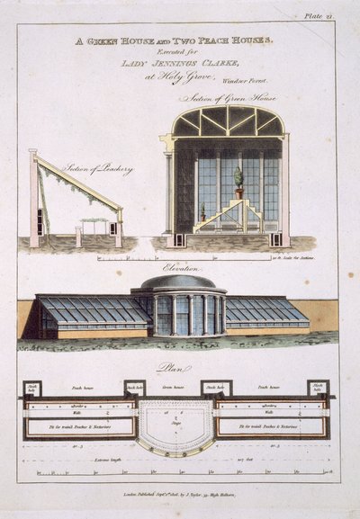 Diseño para un Invernadero y dos Casas de Duraznos, 1806 de English School