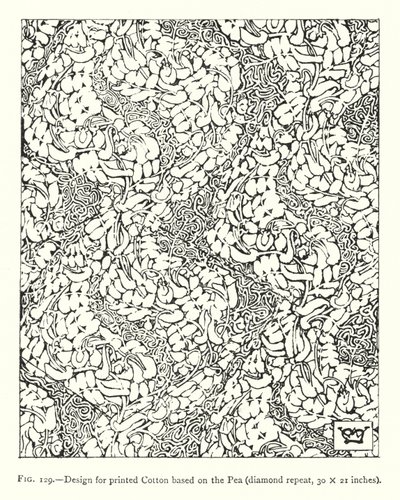Diseño para algodón impreso basado en el guisante, repetición de diamante, 30 × 21 pulgadas de English School