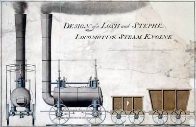 Diseño de una Locomotora de Vapor de Losh y Stephenson, c.1826 de English School