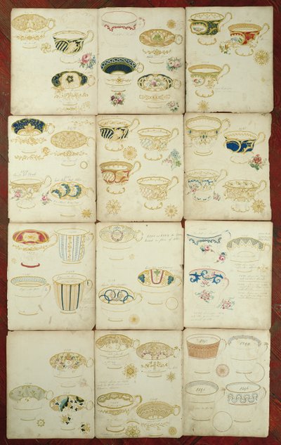 Diseños para tazas de té producidas en la fábrica Daniel, Staffordshire, c.1845 de English School