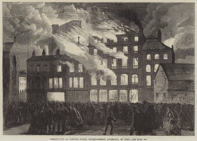 Destrucción de Compton House, Church-Street, Liverpool, por incendio (grabado) de English School
