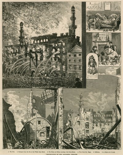 Destrucción del Teatro Alhambra, Londres, el 7 de diciembre de 1882 de English School