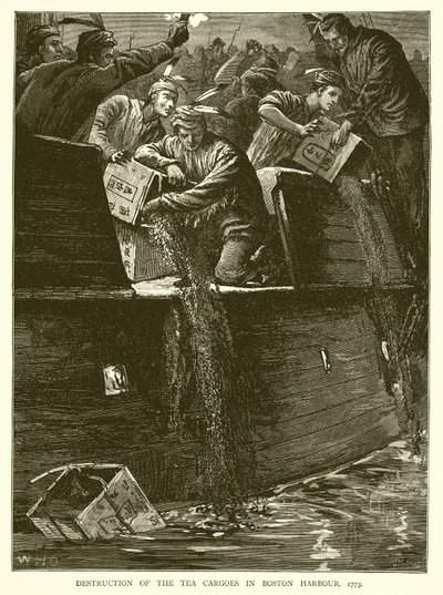 Destrucción de las Cargas de Té en el Puerto de Boston, 1773 de English School