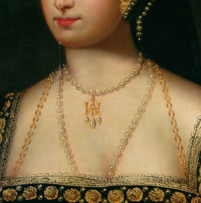 Detalle de un retrato de Ana Bolena (1504-36) c.1533 (óleo sobre lienzo) de English School