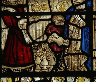 (detalle) de una ventana que representa las bodas de Caná de English School