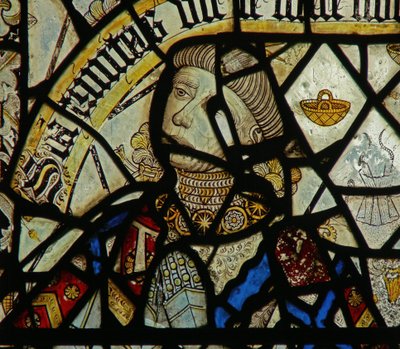 Detalle de una ventana que representa al donante (vidriera) (detalle) de English School