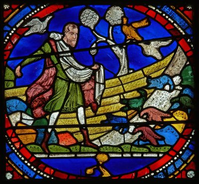 (detalle) de una de las Ventanas de la Biblia que representa la parábola del Sembrador de English School