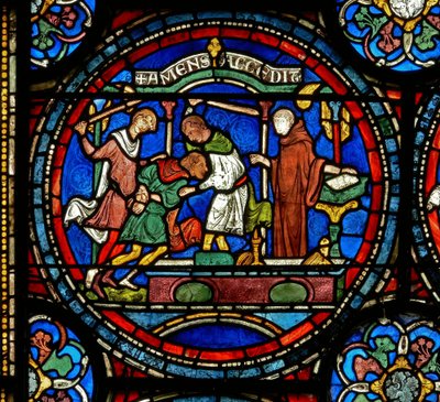 (detalle) de la Ventana del Milagro que representa a Enrique el Loco de Fordwich de English School