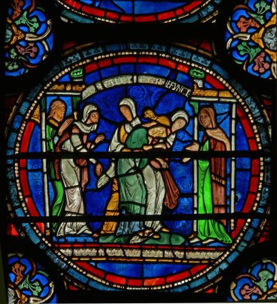 (detalle) de la Ventana del Milagro que representa el ataque epiléptico de Petronilla de English School