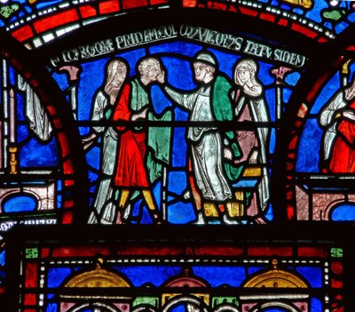(detalle) de la Ventana del Milagro que representa la historia de Ricardo Sunieve de English School