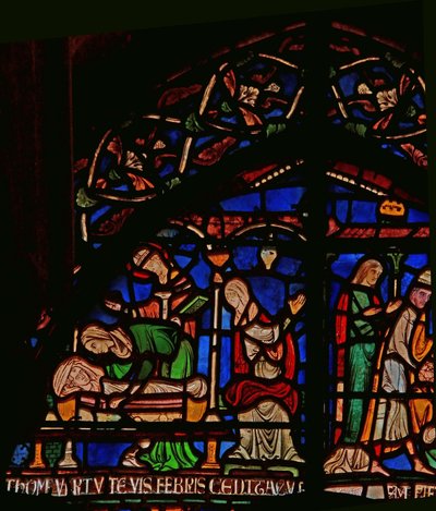 (detalle) de la Ventana del Milagro que representa a San Tomás apareciendo al infante Geoffrey de Winchester de English School