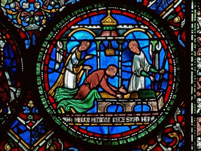 (detalle) de la Ventana del Milagro que representa a William Kellett y Adam Forrester de English School