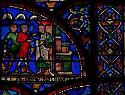 (detalle) de la Ventana del Milagro que representa una escena del rescate de William de Gloucester de English School
