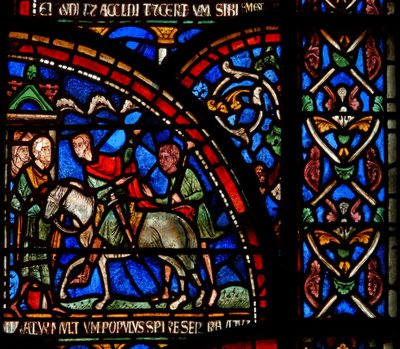 (detalle) de la Ventana del Milagro que representa una escena del rescate de William de Gloucester de English School