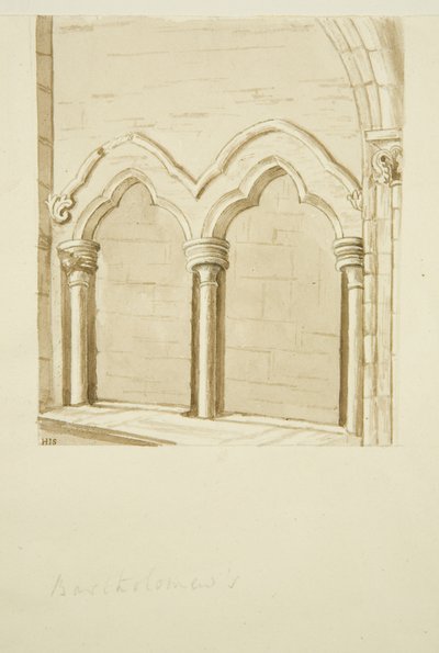 (detalle) de la arquitectura en la entrada a la Escuela de la Ciudad [Hospital de la Reina Isabel], Christmas Street de English School