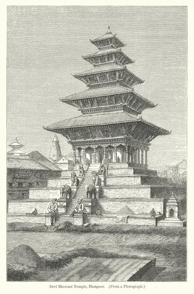 Templo Devi Bhowani, Bhatgaon (grabado) de English School