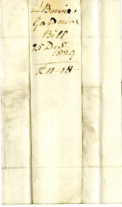 Devonshire MSS AS 3101, folio de un paquete de facturas liquidadas por Pinder Simpson para Lord George Cavendish, incluyendo la factura de Alexander Bowie de English School