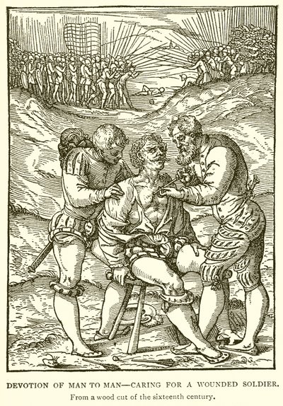 Devoción del hombre al hombre--Cuidando a un soldado herido de English School