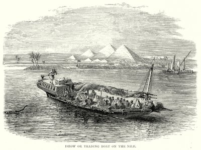 Dhow o barco comercial en el Nilo (grabado) de English School