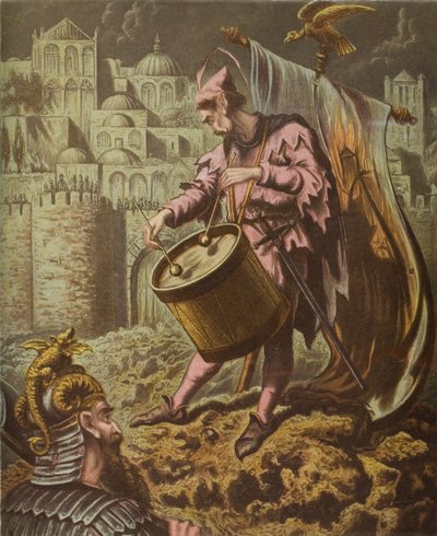 El tamborilero de Diabolus ante los muros de Mansoul, ilustración de 