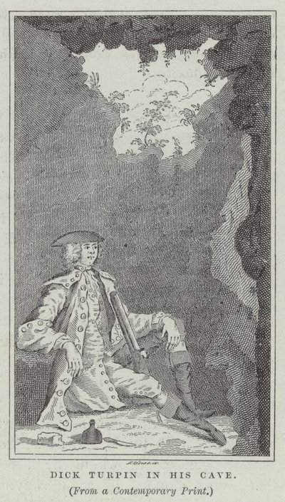 Dick Turpin en su cueva (grabado) de English School